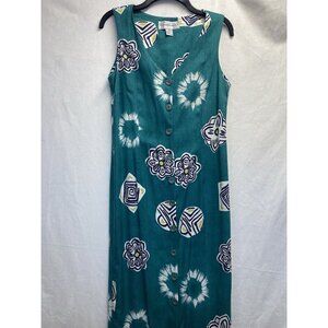 Maggie Lawrence V-Neck Button Front Sleeveless Maxi Dress Women 12 Green Floral